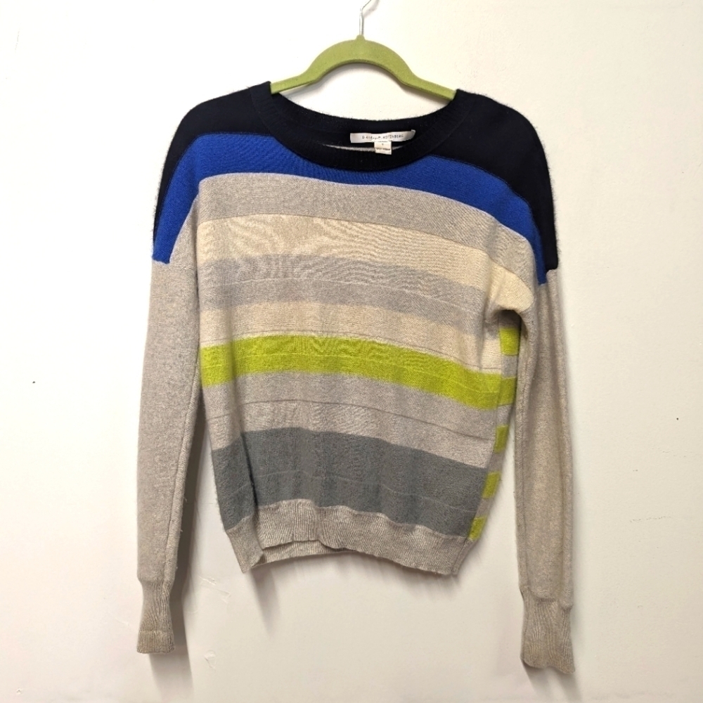 Diane Von Furstenberg DVF Striped Cashmere Sweater with lime yellow S Grey - Picture 7 of 11